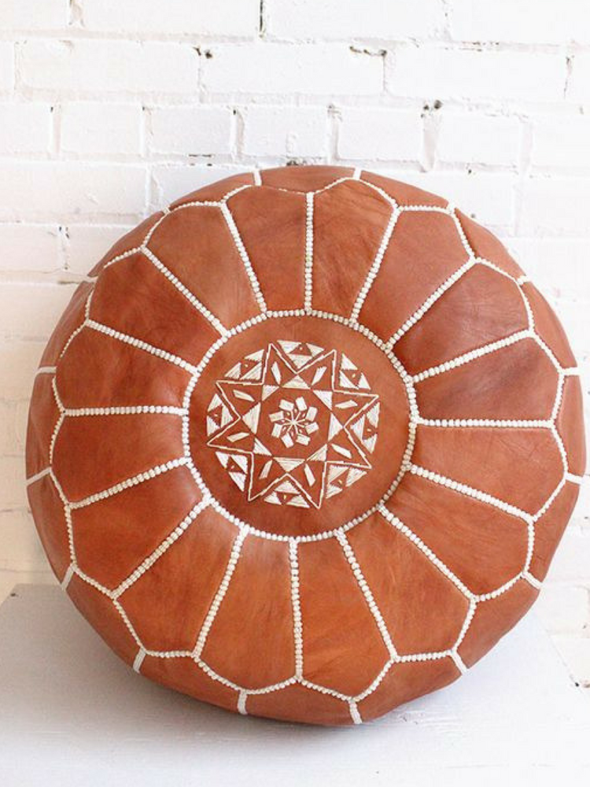 new home and living Moroccan Leather Poof - vintagecollectionstore