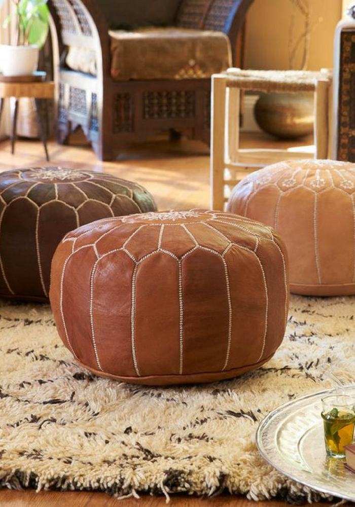 new home and living Moroccan Leather Poof - vintagecollectionstore