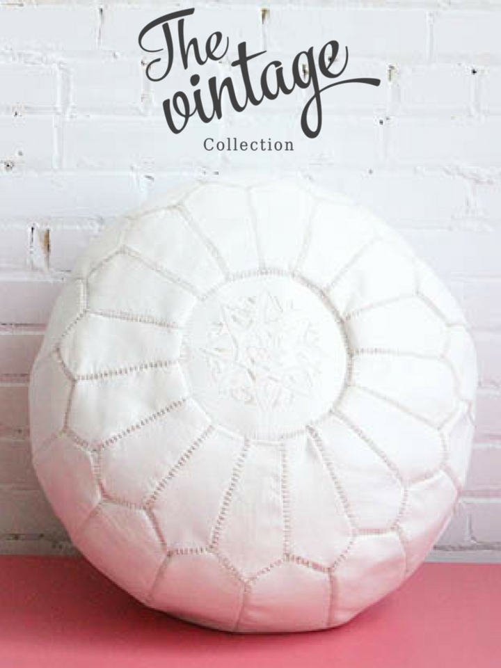 contemporain design white Leather Poof 2017 - vintagecollectionstore