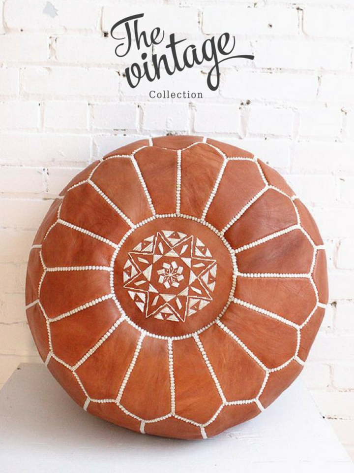 new home and living Moroccan Leather Poof - vintagecollectionstore