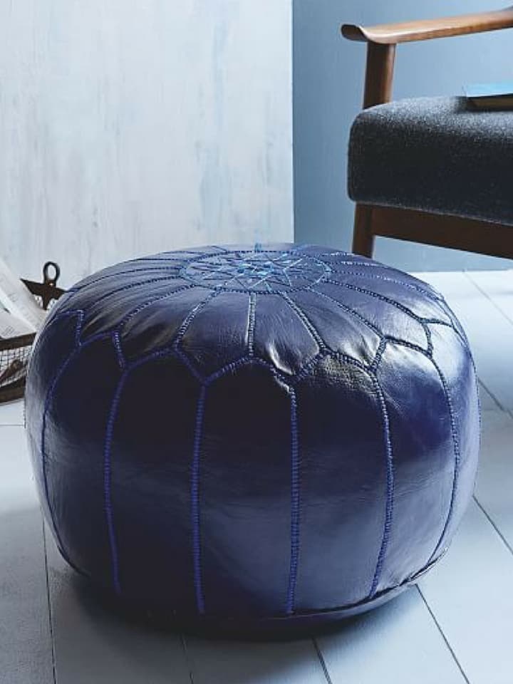 contemporain design the blue Leather Poof 2017 - vintagecollectionstore